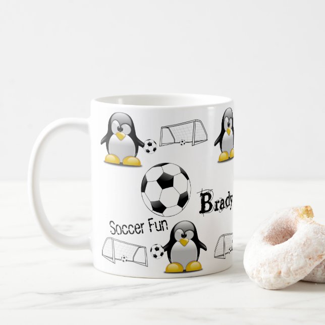 Penguin Soccer Ball Fun Mug (With Donut)