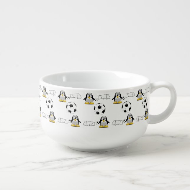 Penguin Soccer Ball  Soup Mug (Left)