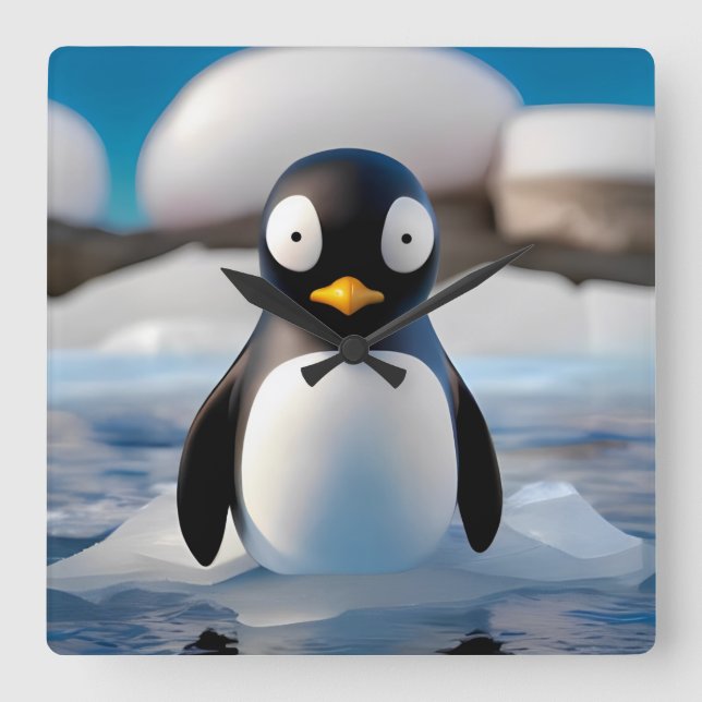 Penguin Square Wall Clock (Front)