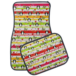 Penguin Stripe Butterfly Floral Car Floor Mat