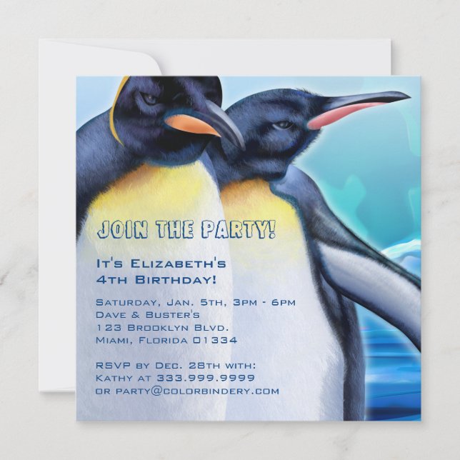 Penguin Strut 5.25 x 5.25 Inch Invitation (Front)