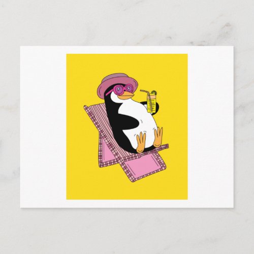Penguin Summer Sunset Vacation Postcard