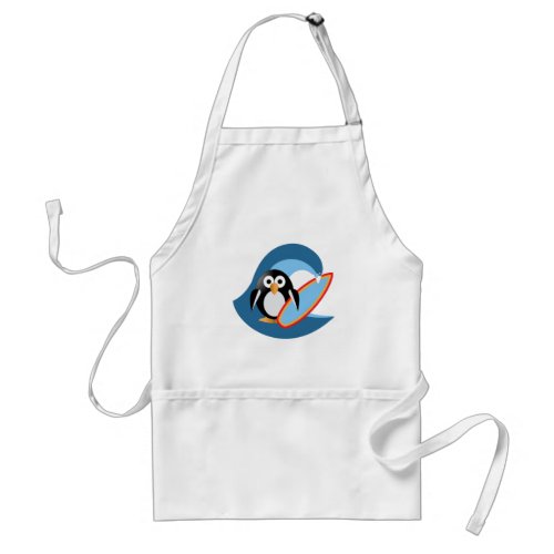 Penguin surfer adult apron