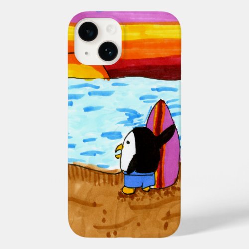 Penguin Surfer Beach Sunrise Cute Case_Mate iPhone 14 Case