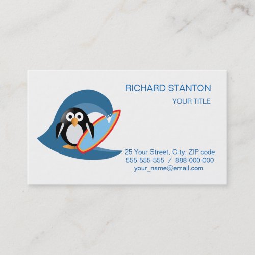 Penguin surfer business card