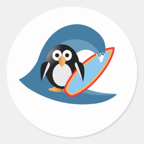 Penguin surfer classic round sticker
