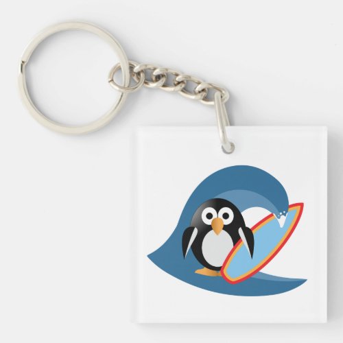Penguin surfer keychain