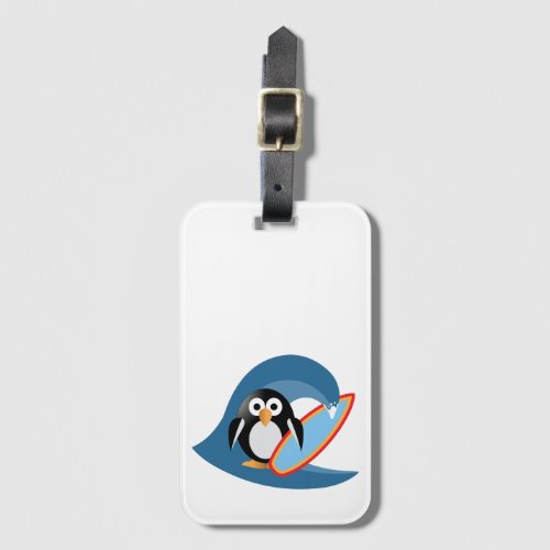 Penguin surfer luggage tag