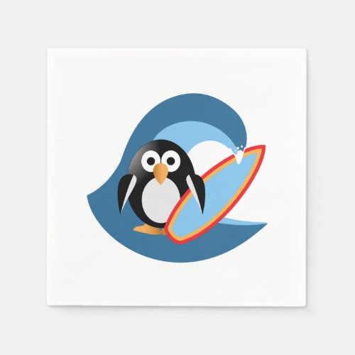 Penguin surfer paper napkins