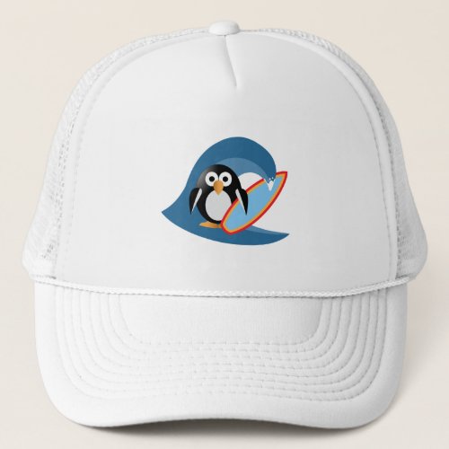 Penguin surfer trucker hat