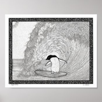 Penguin Surfing Poster by elihelman at Zazzle