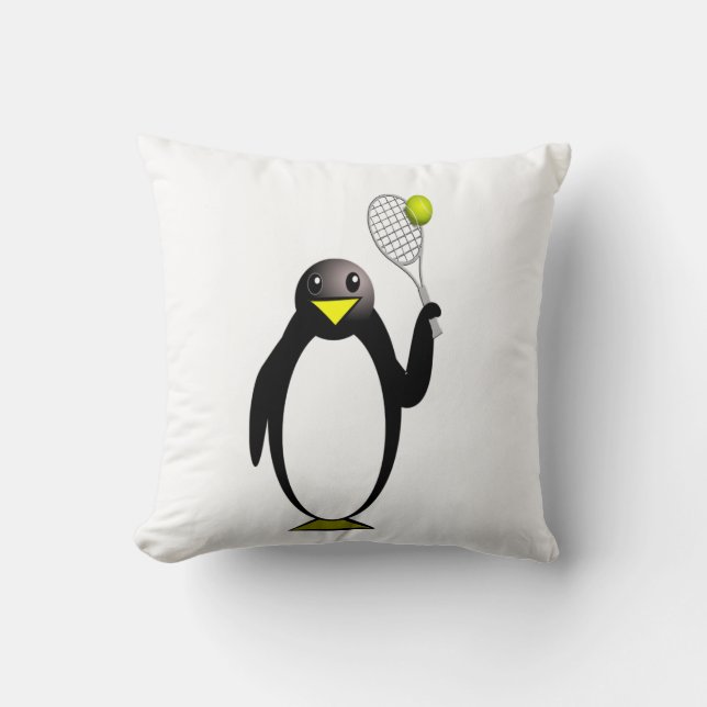 Penguin Tennis Throw Pillow (Front)