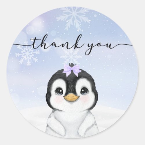 Penguin Thank you Favor  Classic Round Sticker