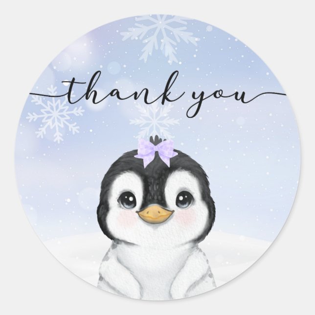 Penguin Thank you Favor  Classic Round Sticker (Front)