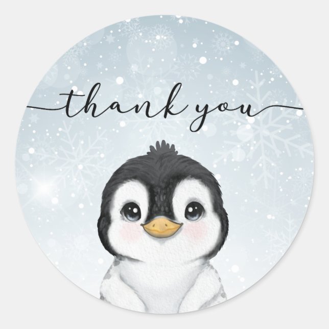 Penguin Thank you Favor Classic Round Sticker (Front)