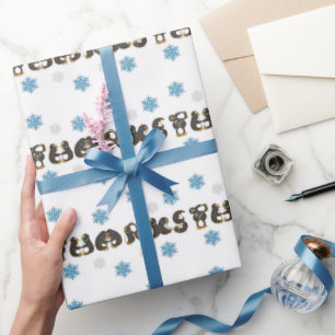Penguin Thanks Winter Snow Penguins Snowflakes Wrapping Paper