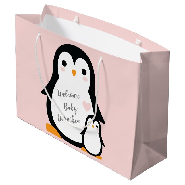 Penguin Theme Baby Shower Cute Large Gift Bag (Back Angled)