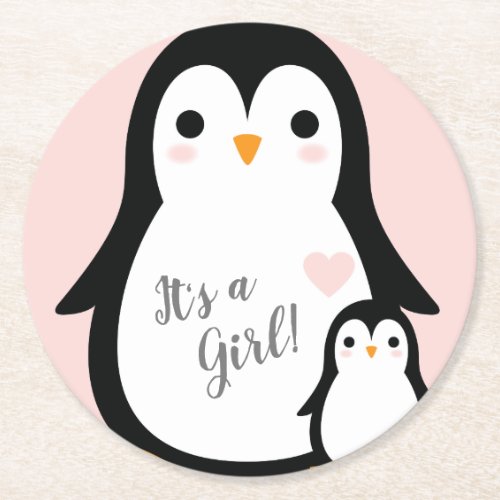 Penguin Theme Baby Shower Cute Round Paper Coaster