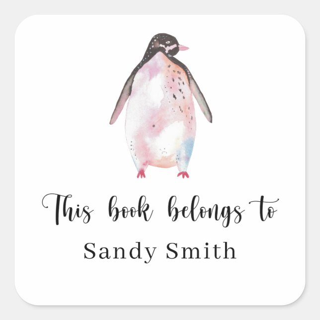Penguin - This book belongs to Square Sticker (Front)