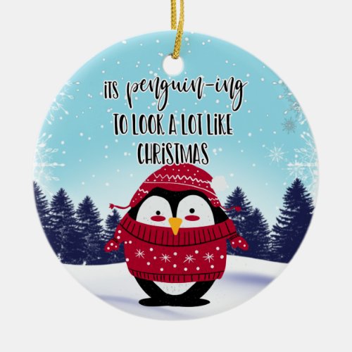 penguin to look a lot like christmas ceramic ornament