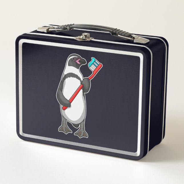 Penguin Tooth brush Metal Lunch Box (Front)