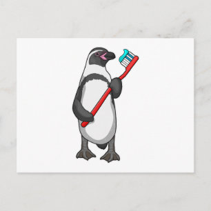 Penguin Tooth brush Postcard