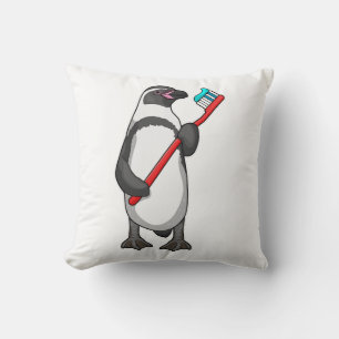 Penguin Tooth brush Throw Pillow