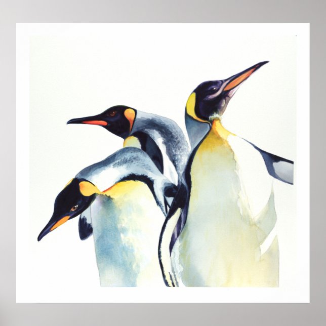"Penguin Trio" Wildlife Watercolor Art Poster (Front)