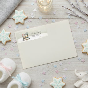 Penguin Twins Baby Shower Neutral Winter Label