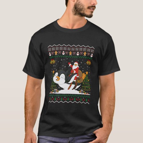 Penguin Ugly Xmas Gift Santa Riding Penguin Christ T_Shirt