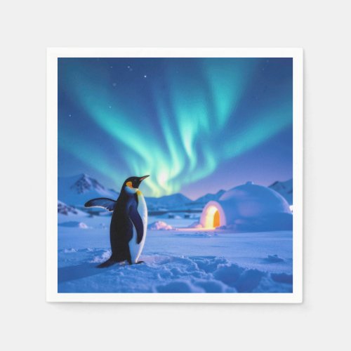 Penguin Under Northern Lights Napkins