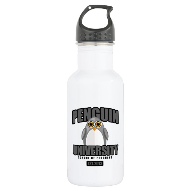 Penguin University - Grey Stainless Steel Water Bottle (Front)