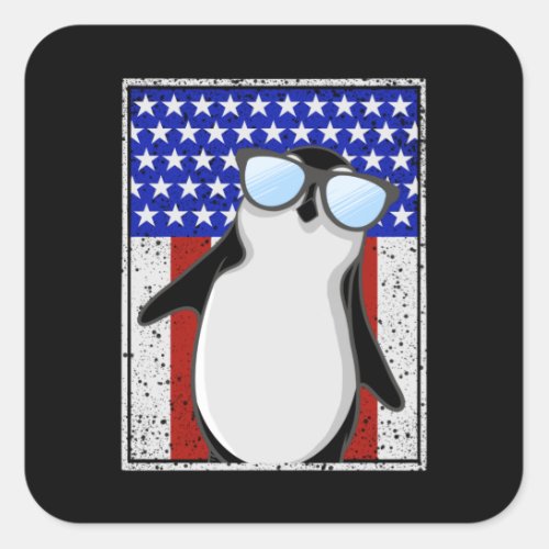Penguin USA Flag Square Sticker