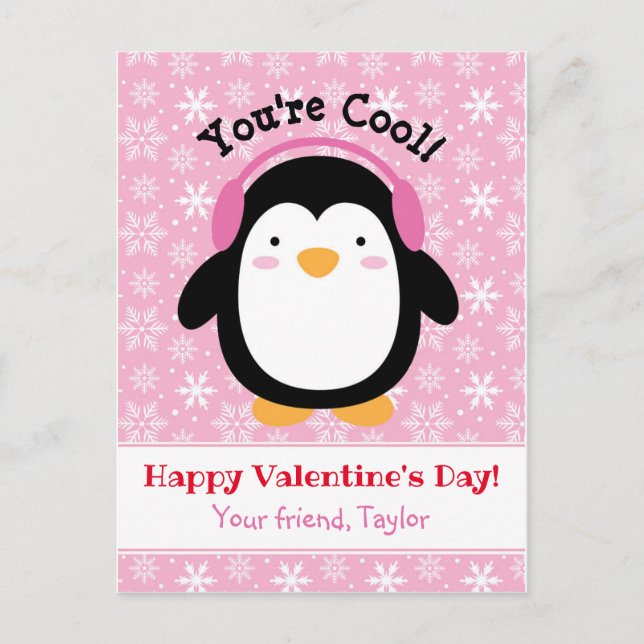 Penguin Valentines Day Cards (Kids) Pink Girls (Front)