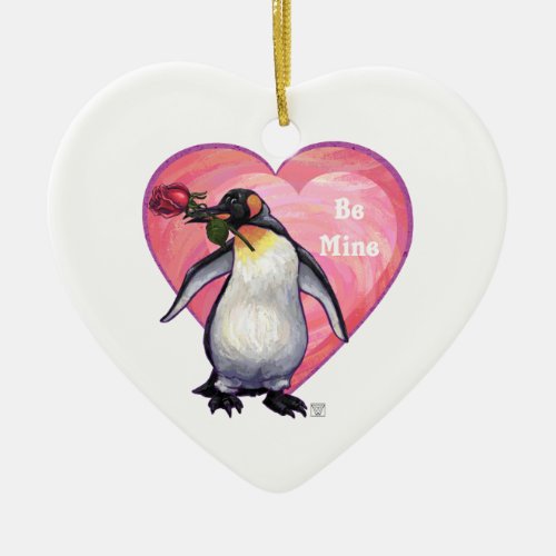 Penguin Valentines Day Ceramic Ornament