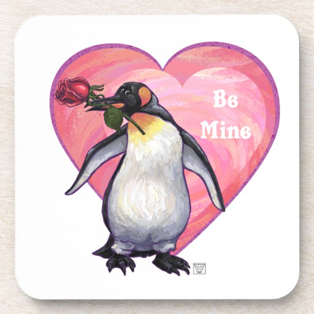 Penguin Valentine's Day Drink Coaster (Front)