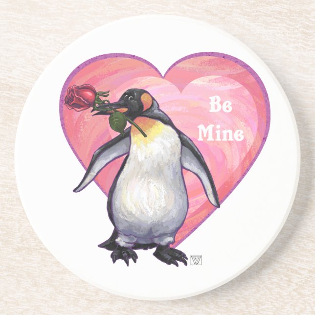 Penguin Valentine's Day Drink Coaster (Front)
