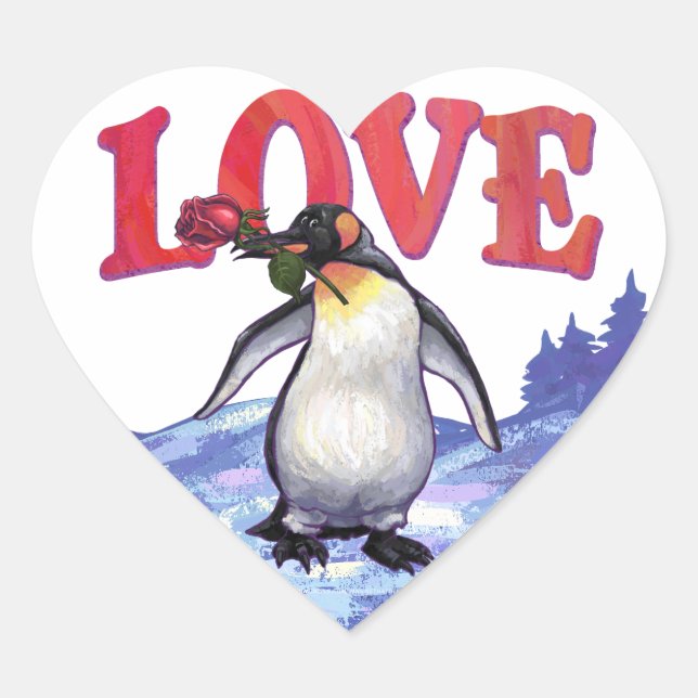 Penguin Valentine's Day Heart Sticker (Front)
