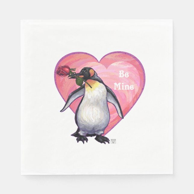 Penguin Valentine's Day Paper Napkins (Front)