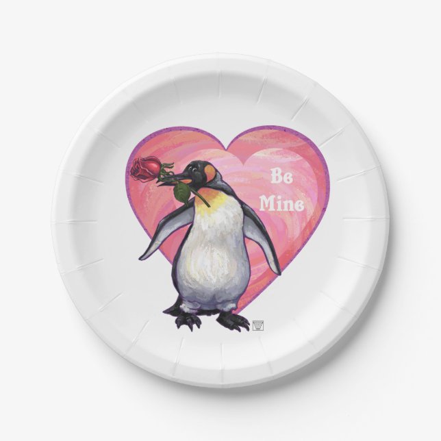 Penguin Valentine's Day Paper Plates (Front)