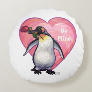 Penguin Valentine's Day Round Pillow