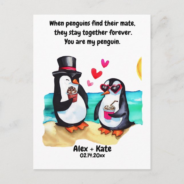 Penguin Valentines  Holiday Postcard (Front)