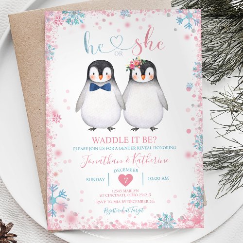 Penguin Waddle it be He or She Gender Reveal  Invitation