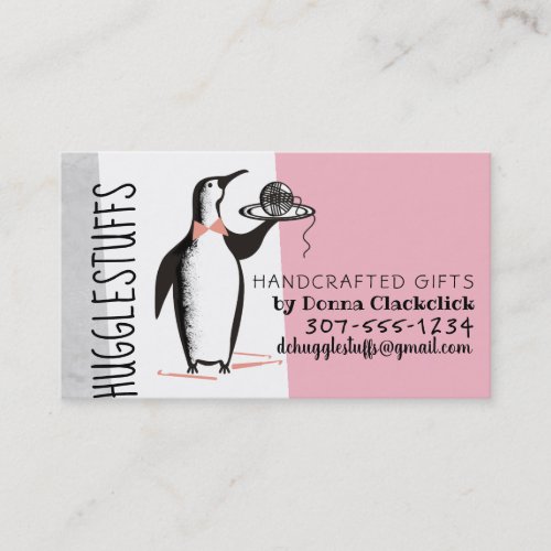 Penguin waiter crochet hooks yarn business card