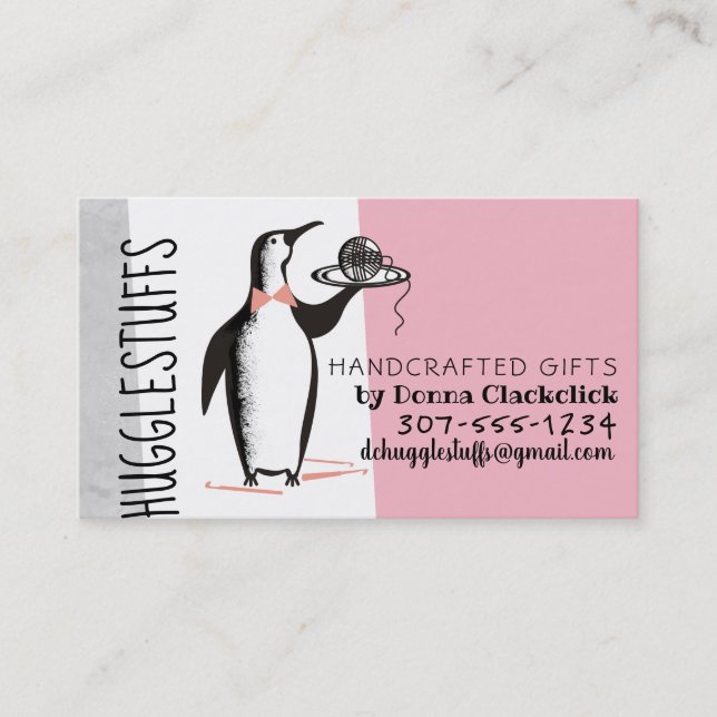 Penguin waiter crochet hooks yarn business card (Front)