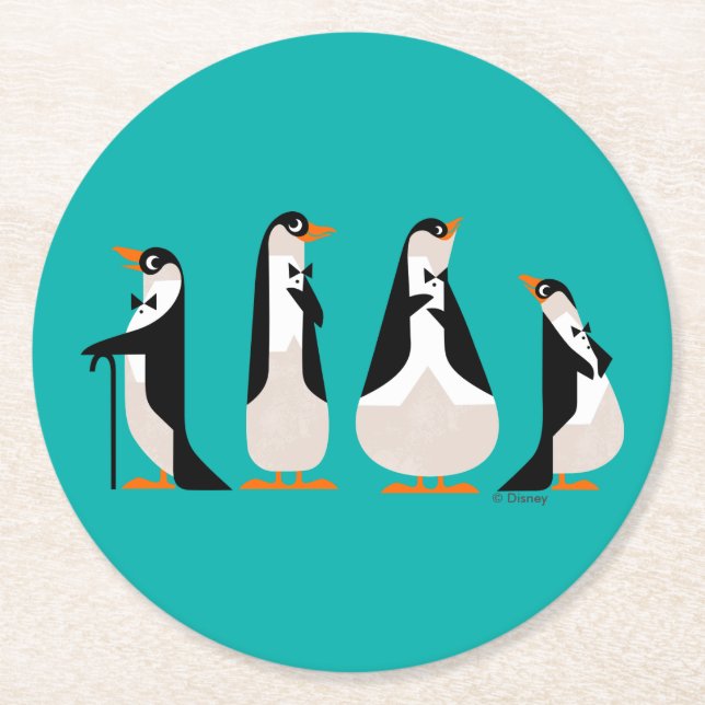 Penguin Waiters Round Paper Coaster (Front)