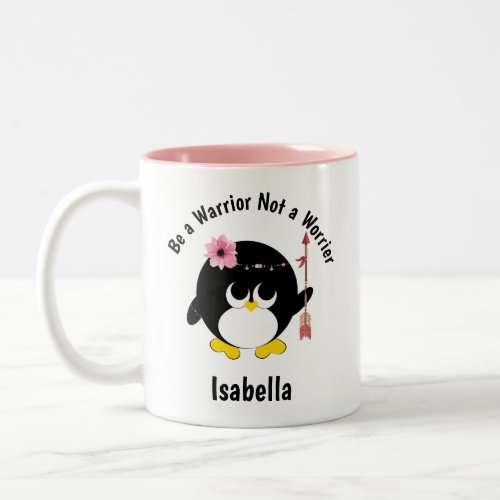 Penguin Warrior not a Worrier Cute Personalized Two_Tone Coffee Mug