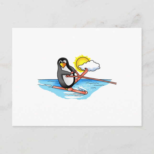 PENGUIN WATER SKIING POSTCARD (Front)