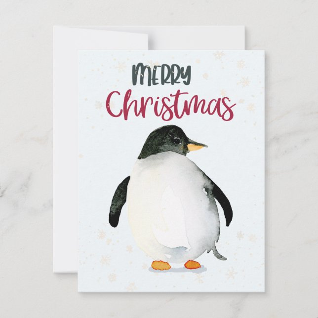 Penguin Watercolor Christmas Card (Front)