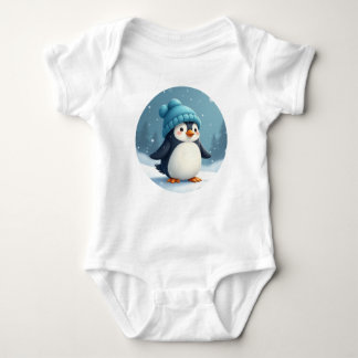 penguin wearing a blue hat baby bodysuit